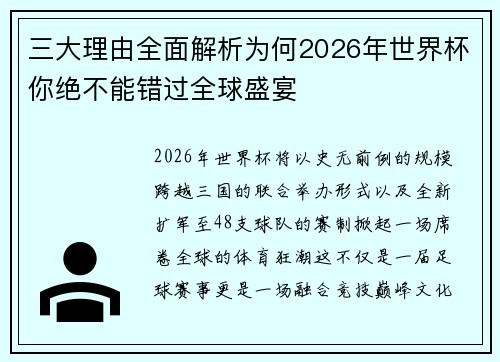三大理由全面解析为何2026年世界杯你绝不能错过全球盛宴